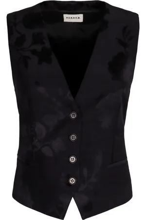 P.A.R.O.S.H. Femme, Vestes, Bleu, Taille: 42 FR Gilet en lin à imprimé floral