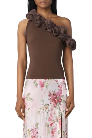 BLUMARINE Femme, Tops, Brun, Taille: 38 FR Haut en tricot à une épaule avec application florale