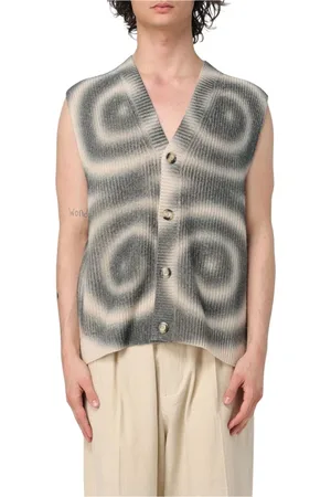 Nanushka Homme, Vestes, Multicolore, Taille: L Gilet Tricot en Spirale Jaune Crème