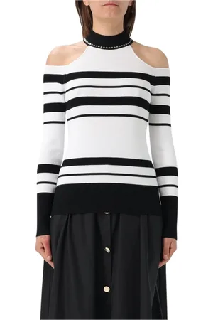Liu Jo Femme, Pulls, Blanc, Taille: 38 FR Pull en Tricot Blanc avec Détails Côtelés