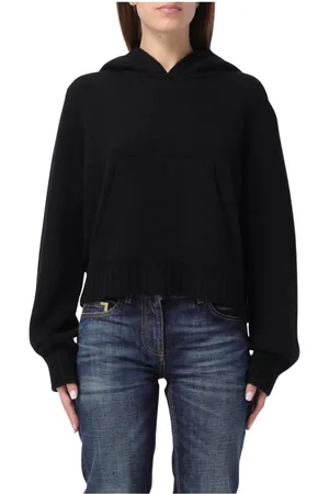 Palm Angels Femme, Pulls, Noir, Taille: 40 FR Pull à Capuche en Tricot Noir Luxueux