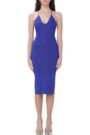 Elisabetta Franchi Femme, Robes, Bleu, Taille: 38 FR Robe Midi Indigo Imprimé Lettres