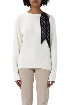 Twin-Set Femme, Pulls, Blanc, Taille: 42 FR Pull Élégant Noir avec Détails