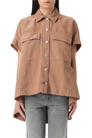 Brunello Cucinelli Femme, Blouses et Chemises, Brun, Taille: 38 FR Haut sans manches marron à col en V