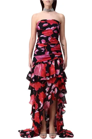BLUMARINE Femme, Robes, Multicolore, Taille: 38 FR Robe Longue Noire à Volants Florals