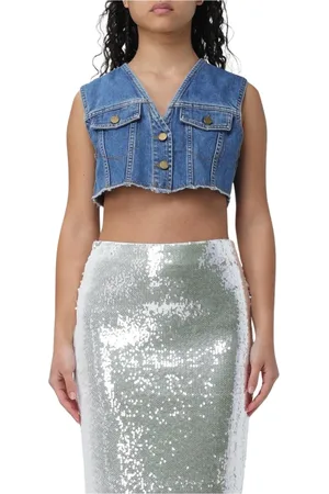 Serafini Femme, Vestes, Bleu, Taille: 38 FR Gilet Denim Bleu