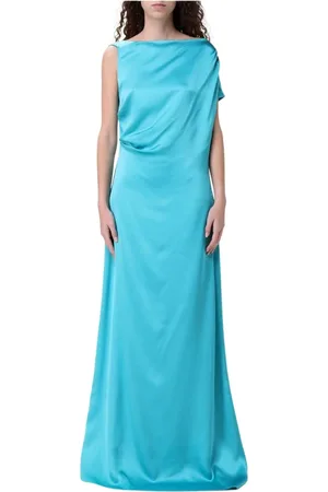 DEL CORE Femme, Robes, Bleu, Taille: 38 FR Élégante Robe Maxi Une Épaule