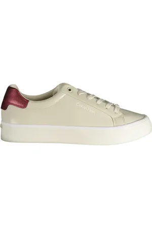 Calvin Klein Femme, Chaussures, , Taille: 38 EU Baskets Beiges Sportives avec Lacets et Détails Contrastants