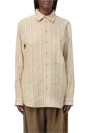 UMA WANG Femme, Blouses et Chemises, Brun, Taille: 40 FR Chemise en Coton à Rayures Coupe Décontractée