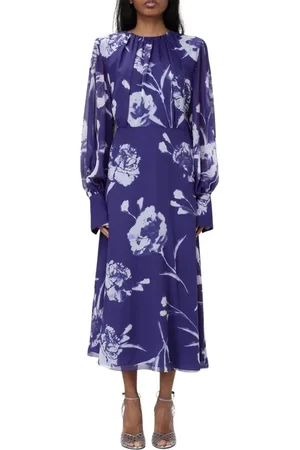 Erdem Femme, Robes, Bleu, Taille: 40 FR Saphir Floral Robe A-Ligne