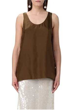 Serafini Femme, Tops, Brun, Taille: 42 FR Haut sans Manches en Soie Marron