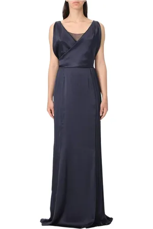 Alberta Ferretti Femme, Robes, Bleu, Taille: 38 FR Robe Longue en Soie Bleue Sans Manches Col en V
