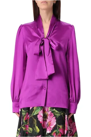 Dolce & Gabbana Femme, Blouses et Chemises, Violet, Taille: 38 FR Chemisier en Soie Violette à Papillon