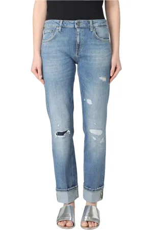 Dondup Femme, Jeans, Bleu, Taille: W26 Jean boyfriend déchiré retroussé