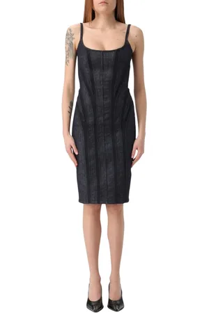 MUGLER Femme, Robes, Bleu, Taille: 40 FR Robe Bodycon en Denim Bleu Sans Manches