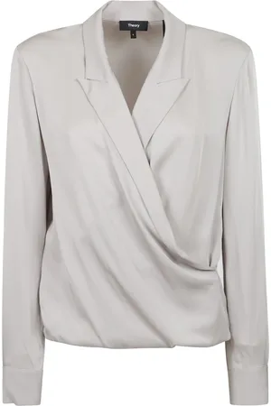 THEORY Femme, Blouses et Chemises, Gris, Taille: 40 FR Chemisier noir à manches longues avec revers en lance