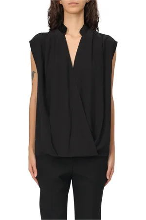 HUGO BOSS Femme, Tops, Noir, Taille: 36 FR Élégant Chemisier Cache-cœur Sans Manches Noir