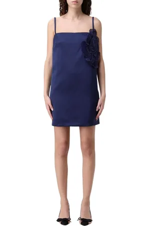 Elisabetta Franchi Femme, Robes, Bleu, Taille: 42 FR Robe en Satin avec Applique Florale
