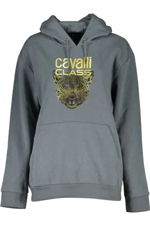 Roberto Cavalli Femme, Sweatshirts et sweats à capuche, Gris, Taille: 40 FR Sweat à capuche en polaire grise avec impression
