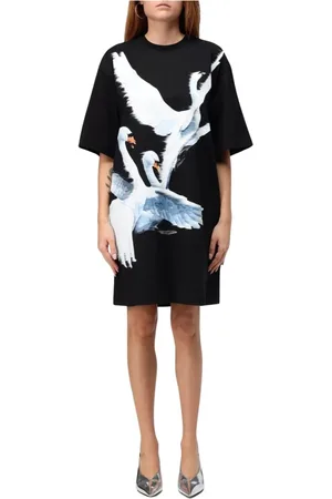 Msgm Femme, Robes, Noir, Taille: 38 FR Élégante Robe Imprimée Cygne
