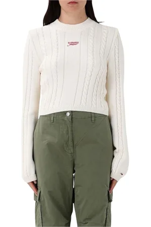 Tommy Hilfiger Femme, Pulls, Blanc, Taille: 38 FR Pull en Tricot Blanc avec Détails Côtelés