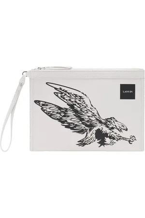 Lanvin Homme, Sacs, Blanc, Taille: ONE Size Portefeuille Pochette Homme en Cuir Blanc