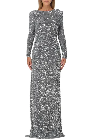 Elisabetta Franchi Femme, Robes, Gris, Taille: 42 FR Robe Longue de Luxe à Paillettes