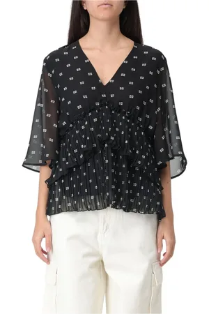 Ganni Femme, Blouses et Chemises, Noir, Taille: 36 FR Chemisier Noir Col en V Manches Courtes