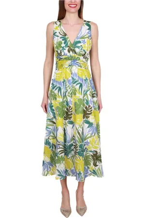 Liu Jo Femme, Robes, Multicolore, Taille: 38 FR Robe Longue Sans Manches en Coton Imprimé