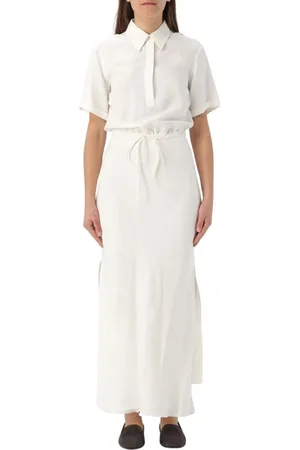 Brunello Cucinelli Femme, Robes, Blanc, Taille: 36 FR Robe longue en lin blanc avec corsage chemisier