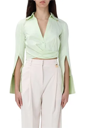 Elisabetta Franchi Femme, Blouses et Chemises, Vert, Taille: 36 FR Chemisier Blanc Élégant Avec Poignets Fendus