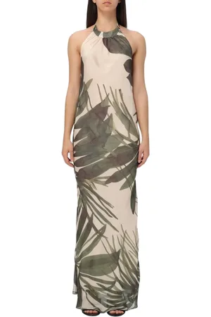 HANITA Femme, Robes, Vert, Taille: 40 FR Robe Longue Imprimé Feuilles Style Élégant