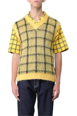 Marni Homme, Pulls, Jaune, Taille: M Gilet à Carreaux en Mohair