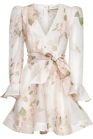 ZIMMERMANN Femme, Robes, Blanc, Taille: 38 FR Robe col en V imprimé Ortensia