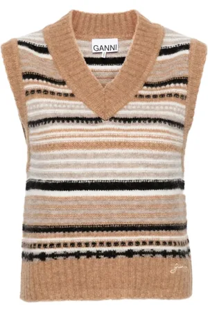 Ganni Femme, Pulls, Multicolore, Taille: 36 FR Gilet Rayé Alpaga Laine