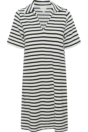Part Two Femme, Robes, Bleu, Taille: 42 FR Robe Rayée à Manches Courtes