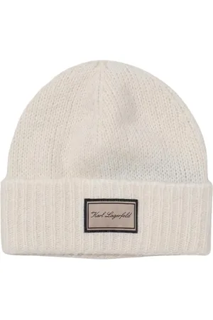 Karl Lagerfeld Femme, Accessoires, Blanc, Taille: ONE Size Bonnet tricoté en laine d