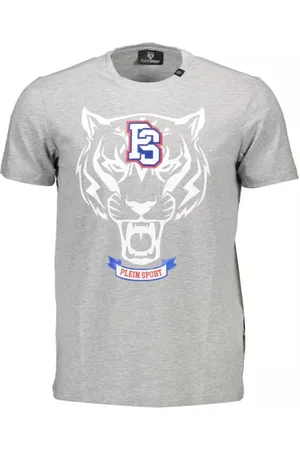 Philipp Plein Homme, Tops, Gris, Taille: M T-Shirt Gris en Coton à Manches Courtes et Imprimé