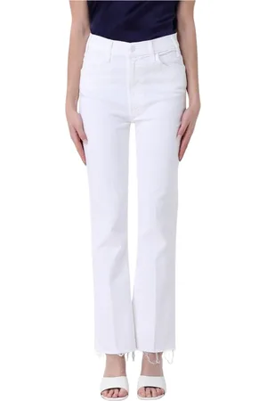 Mother Femme, Jeans, Blanc, Taille: W26 Jean Taille Haute Cheville Effilochée
