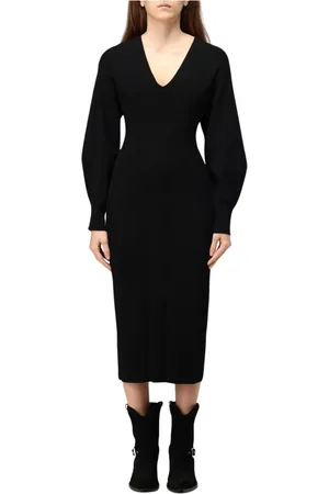 Alberta Ferretti Femme, Robes, Noir, Taille: 36 FR Élégante Robe Midi Noire Côtelée