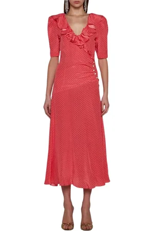 Alessandra Rich Femme, Robes, Rouge, Taille: 38 FR Robe Midi en Soie à Pois