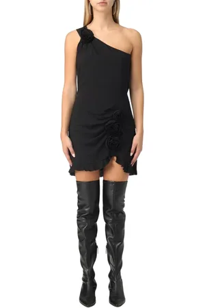 BLUMARINE Femme, Robes, Noir, Taille: 38 FR Robe Mini à Une Épaule avec Appliques de Roses