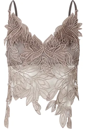 Alberta Ferretti Femme, Tops, Brun, Taille: 36 FR Haut court brodé floral