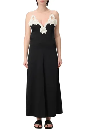 Jil Sander Femme, Robes, Noir, Taille: 36 FR Robe Longue Noire avec Détails en Dentelle