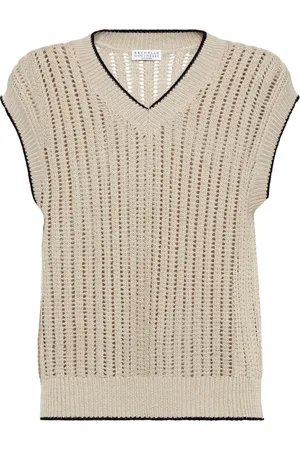 Brunello Cucinelli Femme, Pulls, , Taille: 40 FR V-Neck Sleeveless Sweater