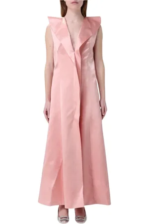 Serafini Femme, Robes, Rose, Taille: 40 FR Robe Longue Rose en Soie Col en V