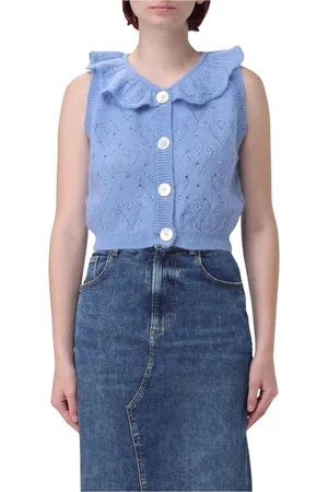 Alessandra Rich Femme, Pulls, Bleu, Taille: 38 FR Gilet Bleu Tricoté à Volants