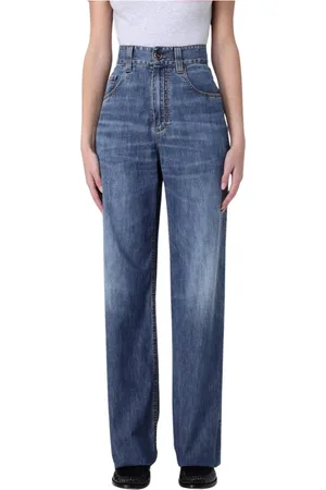 Brunello Cucinelli Femme, Jeans, Bleu, Taille: 40 FR Jean Large Jambe Bleu