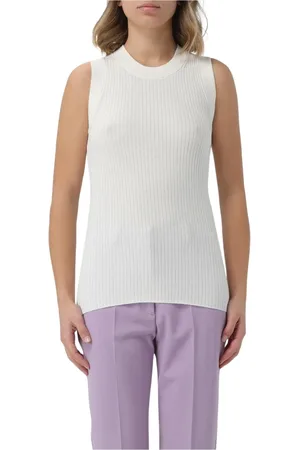 Sportmax Femme, Tops, Blanc, Taille: 36 FR Débardeur Blanc Côtelé sans Manches