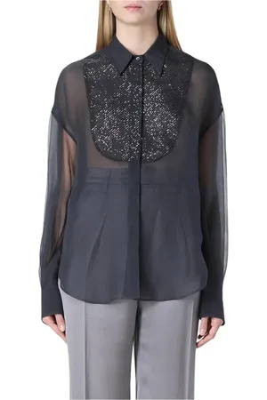 Brunello Cucinelli Femme, Blouses et Chemises, Noir, Taille: 40 FR Chemisier en mousseline de soie à sequins